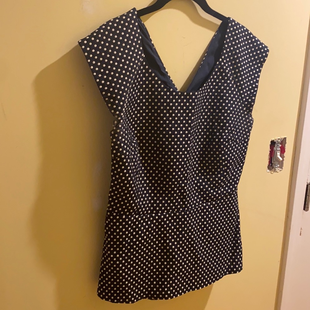 Banana Republic blouse. Navy with white polka dots. Cutout back. True to size.